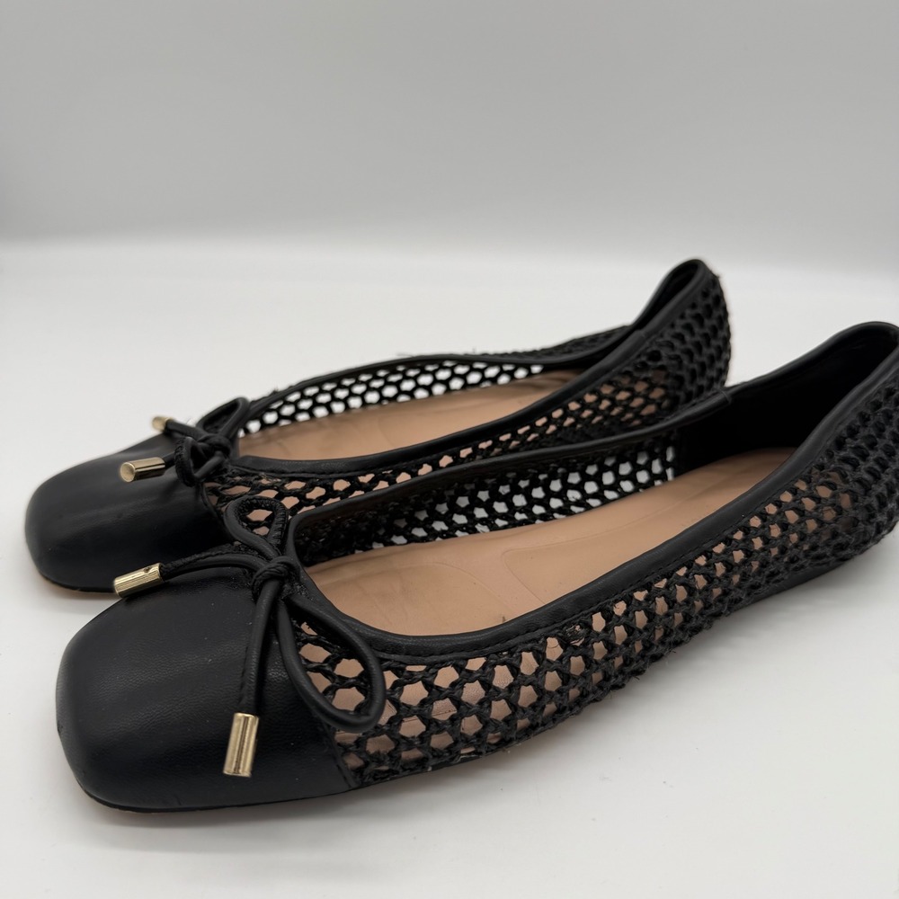 BCBGeneration Women Hartly Black Mesh Square Toe Ballet Flats Bow Size 8.5